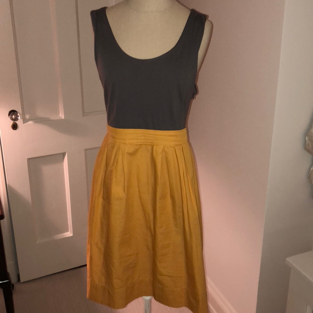 Mustard and gray fit and flare dress